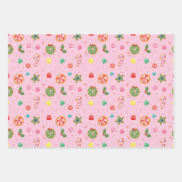 Roze kerstcandy inpakpapier vel