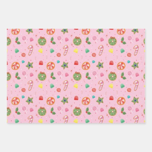 Roze kerstcandy inpakpapier vel (Voorkant)