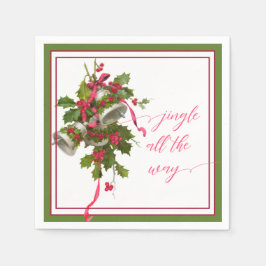 Roze kerstcellen en Holly Paper Napkin Servet