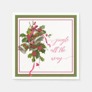 Roze kerstcellen en Holly Paper Napkin Servet