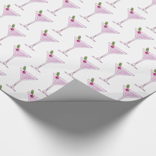 Roze kerstcocktail cadeaupapier (Hoek)