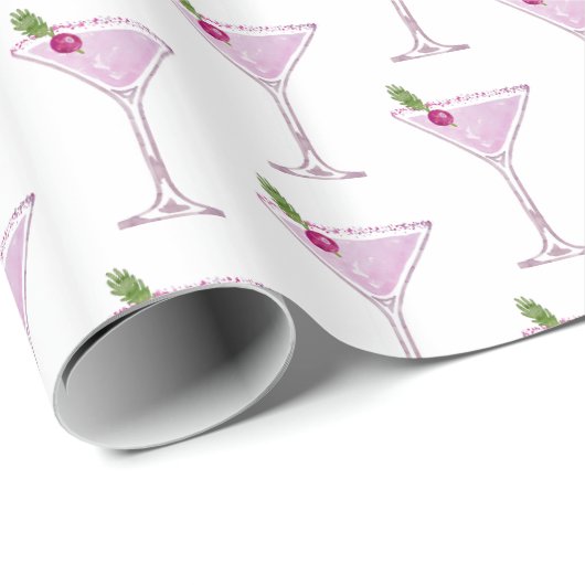 Roze kerstcocktail cadeaupapier (Rol Hoek)