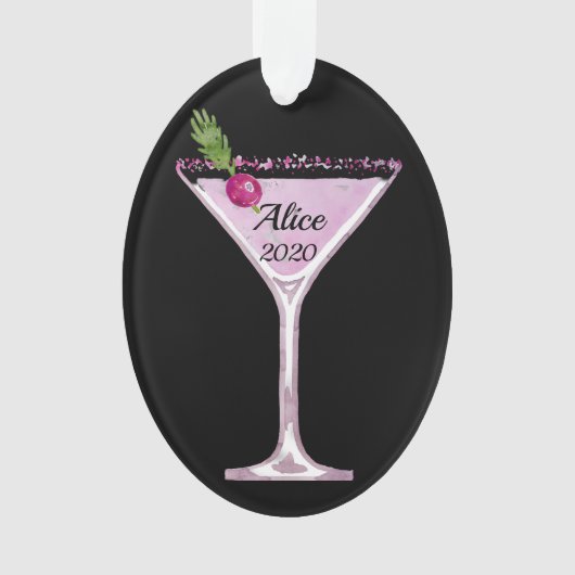 Roze kerstcocktail op maat ornament (voorkant)