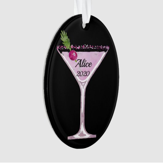 Roze kerstcocktail op maat ornament (voorkant)