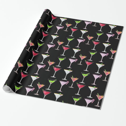 Roze kerstcocktail/zwart cadeaupapier (Uitgerold)