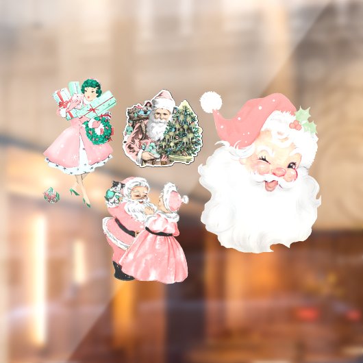  roze kerstdecor-vensterklare klanken 4pc-set raamsticker (Vel 2)