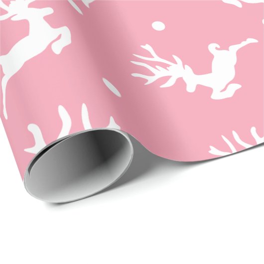 Roze kerstdeerpapier cadeaupapier (Rol Hoek)