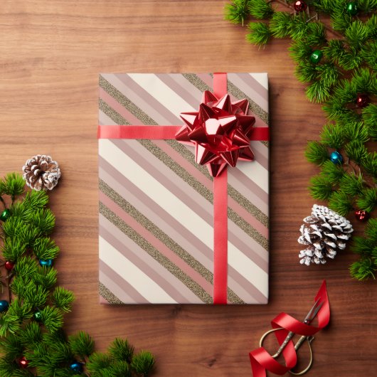roze kerstdiagonaal strepen cadeaupapier (Feestdagen Geschenken)