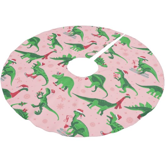 Roze Kerstdinosaurussen Stegosaurus Triceratops Kerstboom Rok (Gekanteld)