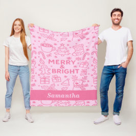Roze kerstdoedel | Gezellige vakantie Fleece Deken