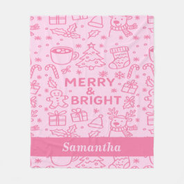 Roze kerstdoedel | Gezellige vakantie Fleece Deken