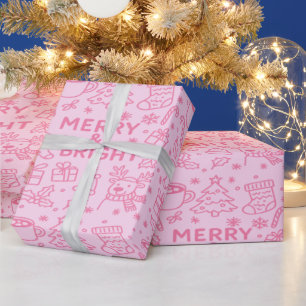 Roze kerstdoedel   Merry Magic Cadeaupapier
