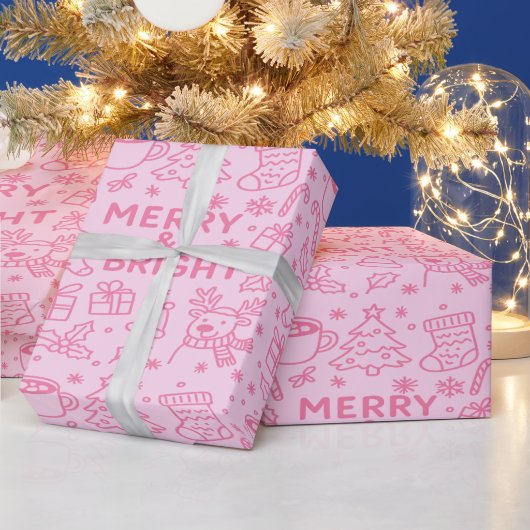 Roze kerstdoedel | Merry Magic Cadeaupapier (Feestdagen)