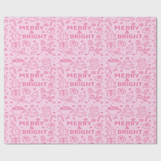 Roze kerstdoedel | Merry Magic Cadeaupapier (Vlak)