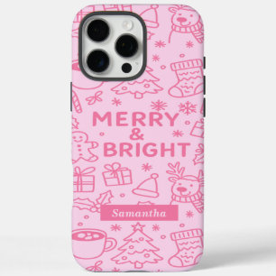 Roze kerstdoedel   Moderne vakantie iPhone 16 Pro Max Hoesje