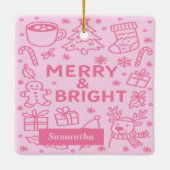 Roze kerstdoedel | Vrolijk en helder Keramisch Ornament (Achterkant)