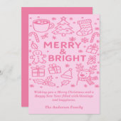 Roze kerstdoodle | Kerstwensen Feestdagenkaart (Voorkant / Achterkant)