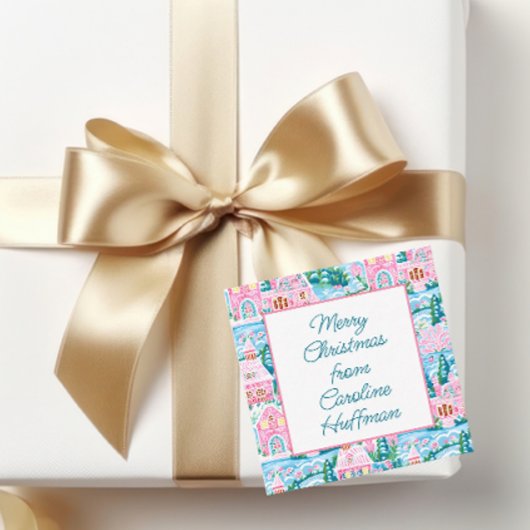 Roze Kerstdorp Gift Enclosure Notitiekaartje