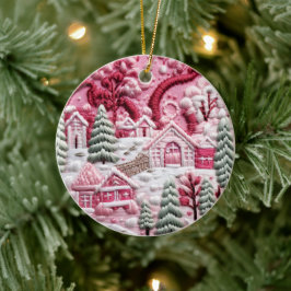 Roze Kerstdorp Keramisch Ornament