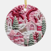 Roze Kerstdorp Keramisch Ornament (Voorkant)