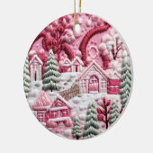 Roze Kerstdorp Keramisch Ornament (Links)
