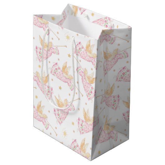 Roze Kerstengelen Medium Cadeauzakje (Achterkant Gekanteld)