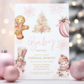 Roze Kerstfeest Baby shower Uitnodiging voor Meisj