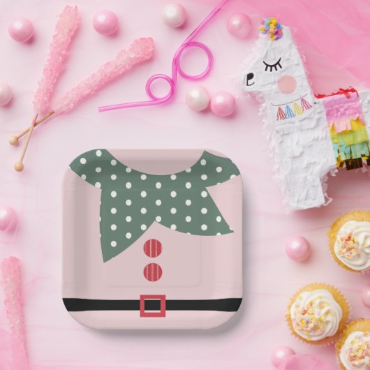Roze kerstfeest Elf Suit Holiday Papieren Bordje (Feest)