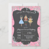 Roze kerstfeest Glitter Birthday Invite Ballet Kaart (Voorkant)
