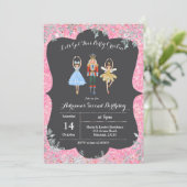 Roze kerstfeest Glitter Birthday Invite Ballet Kaart (Staand voorkant)