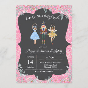 Roze kerstfeest Glitter Birthday Invite Ballet Kaart