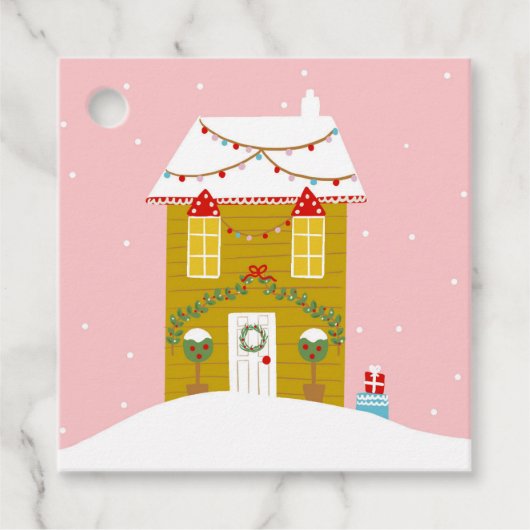 Roze Kerstfeest Kinderen Verjaardagsvakantie Bedankjes Labels (Voorkant)