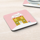 Roze Kerstfeest Kinderen Verjaardagsvakantie Bier Onderzetter (Linkerzijde)