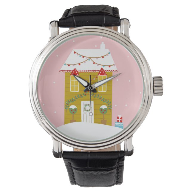 Roze Kerstfeest Kinderen Verjaardagsvakantie Horloge (Voorkant)