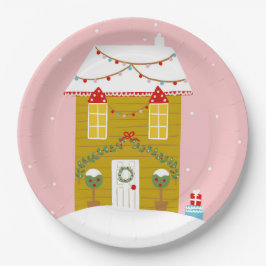 Roze Kerstfeest Kinderen Verjaardagsvakantie Papieren Bordje