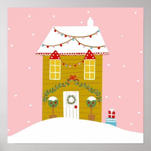 Roze Kerstfeest Kinderen Verjaardagsvakantie Poster (Voorkant)