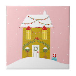 Roze Kerstfeest Kinderen Verjaardagsvakantie Tegeltje