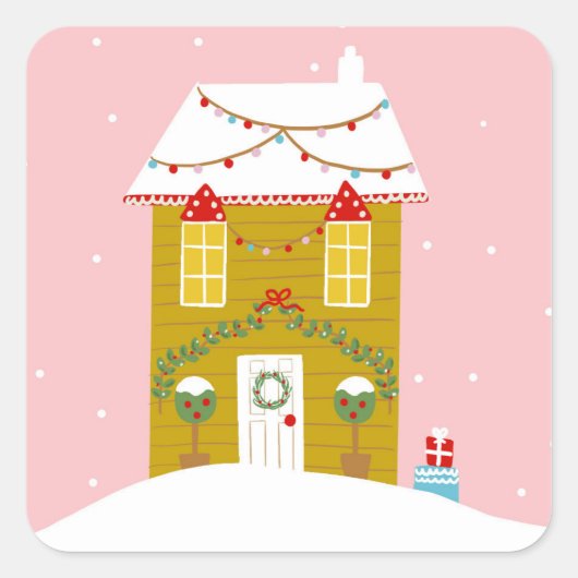 Roze Kerstfeest Kinderen Verjaardagsvakantie Vierkante Sticker (Voorkant)