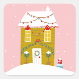 Roze Kerstfeest Kinderen Verjaardagsvakantie Vierkante Sticker