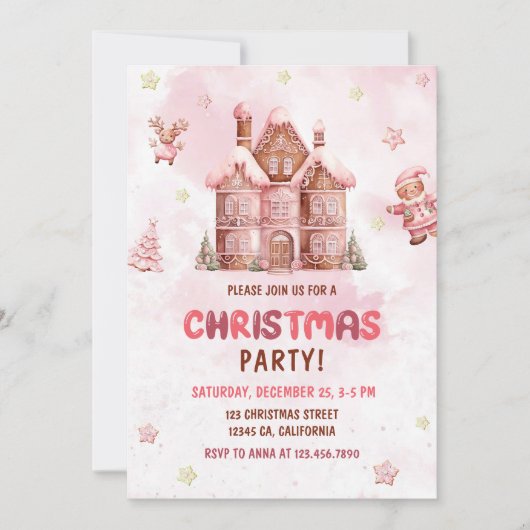 Roze Kerstfeest met het Gemberkoekhuis Kaart (Voorkant)