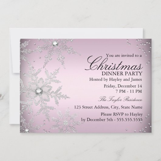 Roze kerstfeest met kristal Snowflake Kaart (Voorkant)
