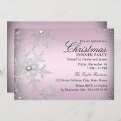 Roze kerstfeest met kristal Snowflake Kaart (Voorkant / Achterkant)