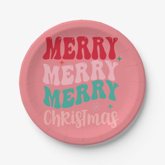 Roze Kerstfeest Papieren Bordje (Voorkant)