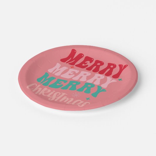 Roze Kerstfeest Papieren Bordje (Gekanteld)