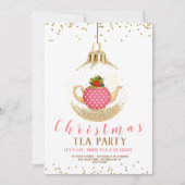 Roze Kerstfeest Tea Party Kaart (Voorkant)