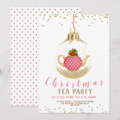 Roze Kerstfeest Tea Party Kaart (Voorkant / Achterkant)