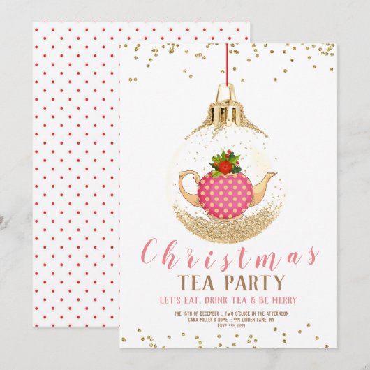 Roze Kerstfeest Tea Party Kaart (Voorkant / Achterkant)