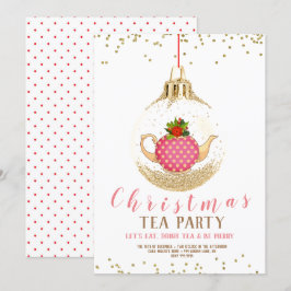 Roze Kerstfeest Tea Party Kaart
