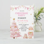 Roze kerstfeest uitnodiging (Staand voorkant)
