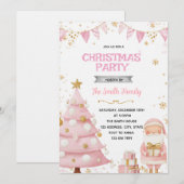 Roze kerstfeest uitnodiging (Voorkant / Achterkant)